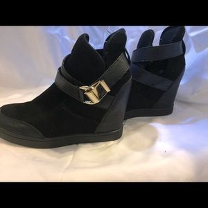 Black suede wedge booties